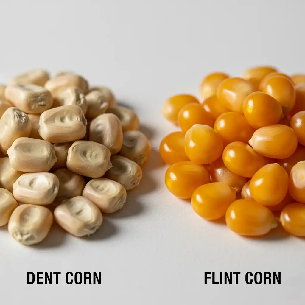 تفاوت ظاهری ذرت دندان اسبی (Dent) و سنگ چخماقی (Flint)